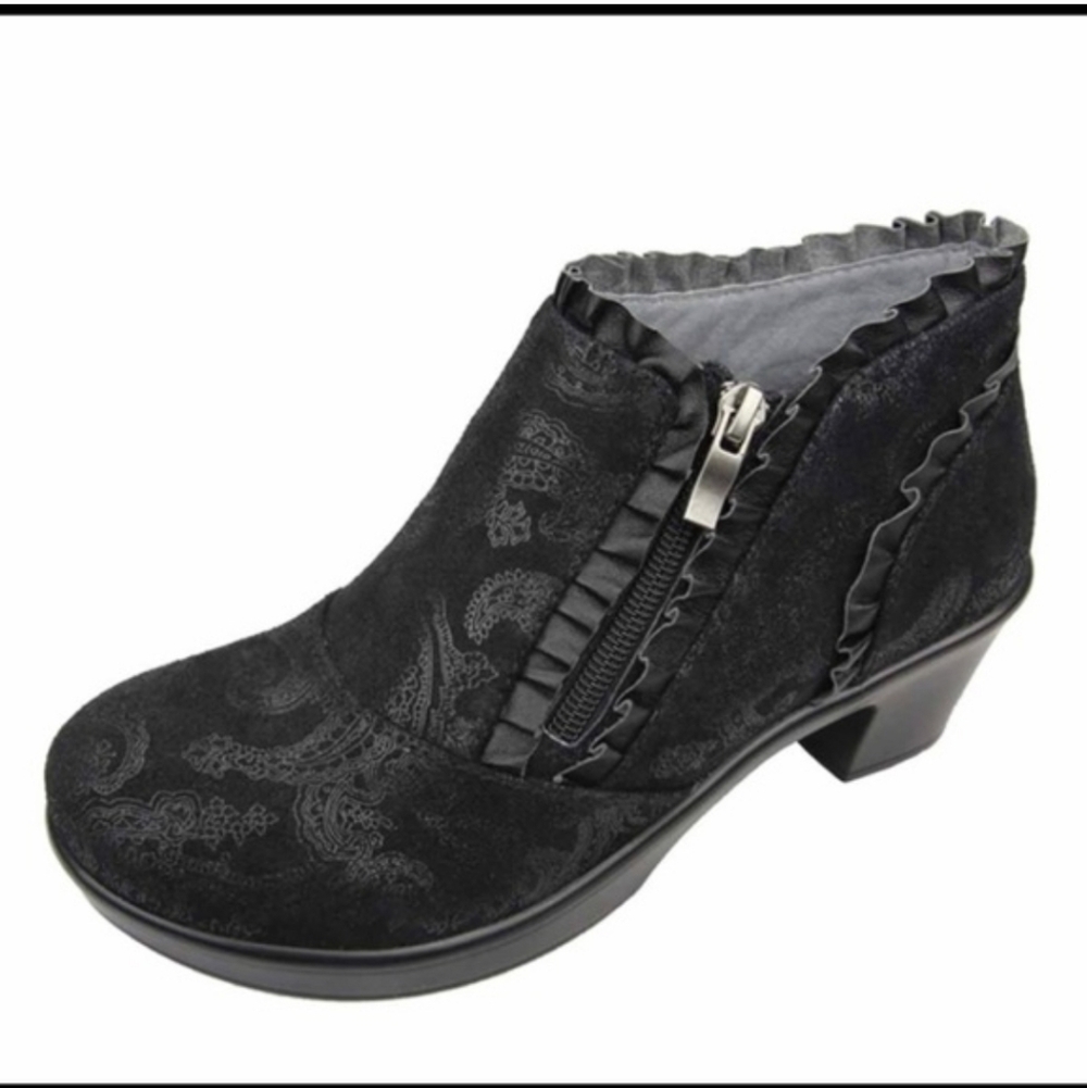 Alegria Hannah Black Beauty HAN 931 Ankle Bootie Zip Ruffle 36 7